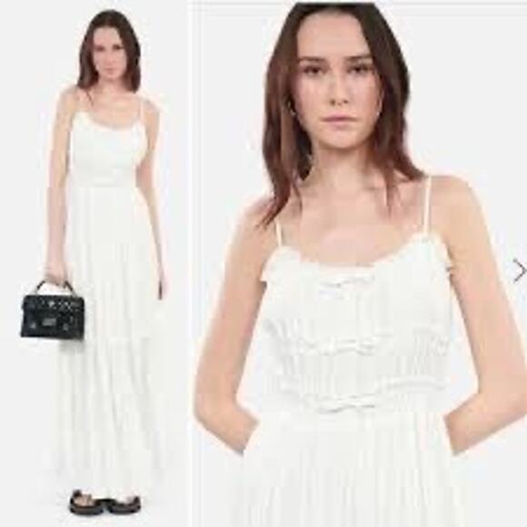#60bk- The Kooples- NWT- Shirred Bow Maxi Dress White Sz:3 (L)Ret$325 - Picture 1 of 8